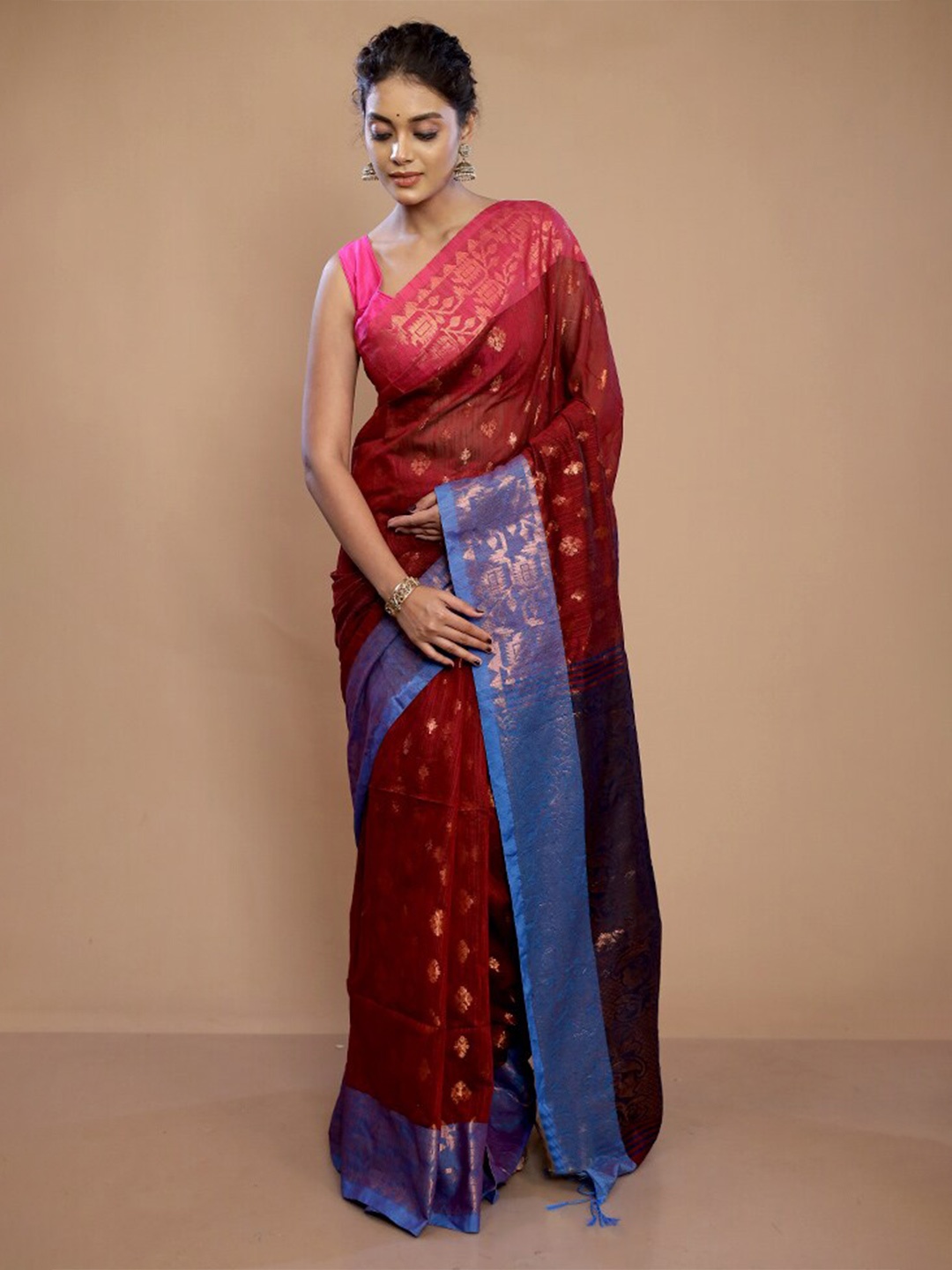 

AllSilks Ethnic Motifs Woven Design Zari Pure Silk Saree, Maroon