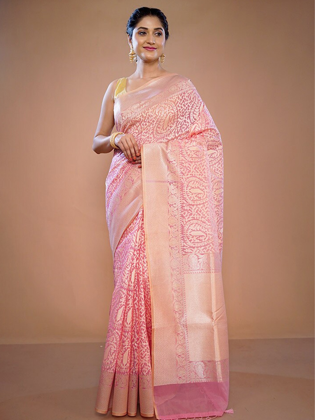 

AllSilks Paisley Zari Pure Silk Saree, Pink