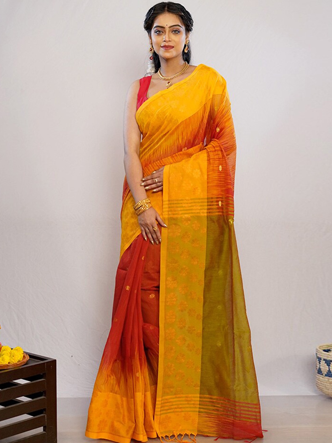

AllSilks Ethnic Motifs Woven Design Zari Pure Silk Saree, Yellow