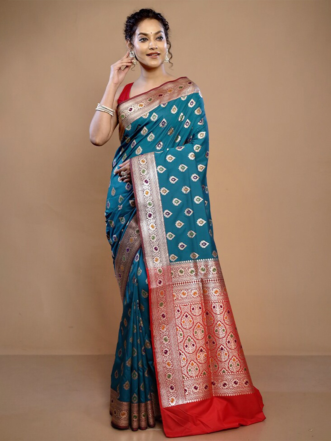 

AllSilks Woven Design Zari Pure Silk Banarasi Saree, Blue