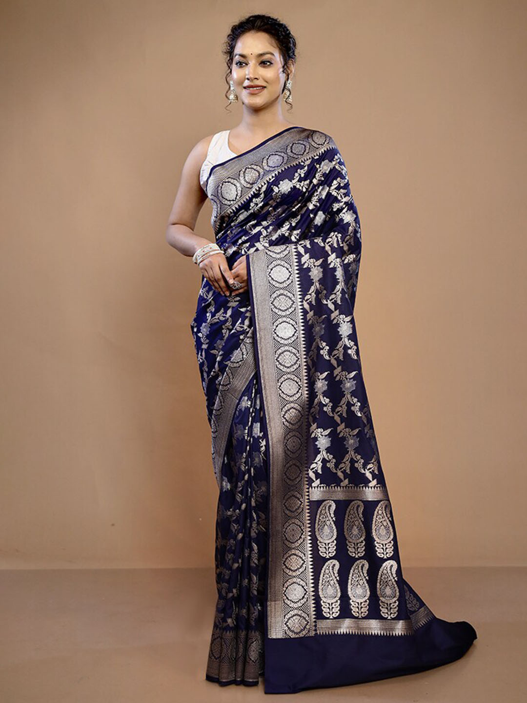 

AllSilks Ethnic Motifs Woven Design Pure Silk Uppada Zari Saree, Blue