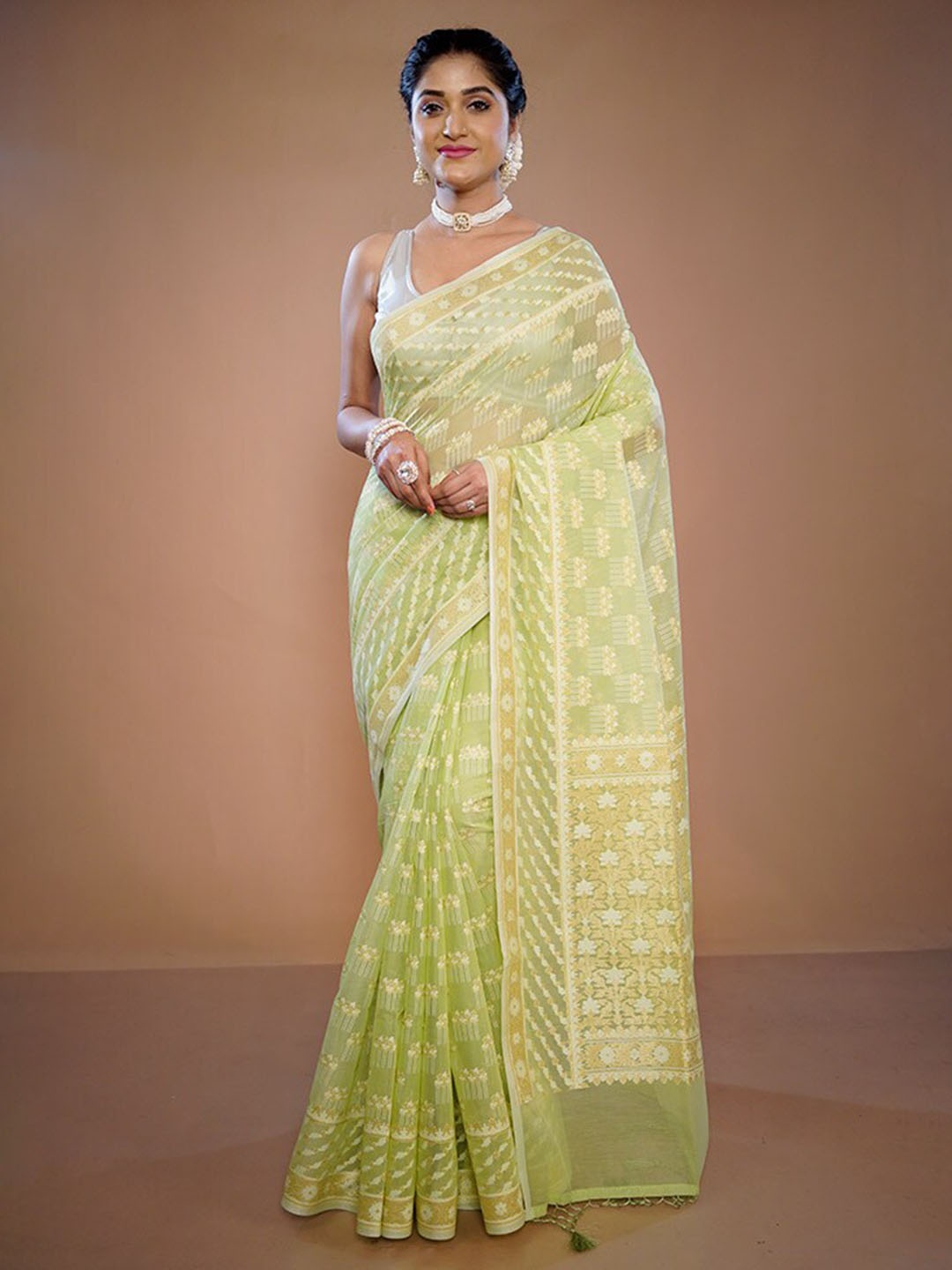 

AllSilks Floral Woven Design Pure Silk Saree, Green