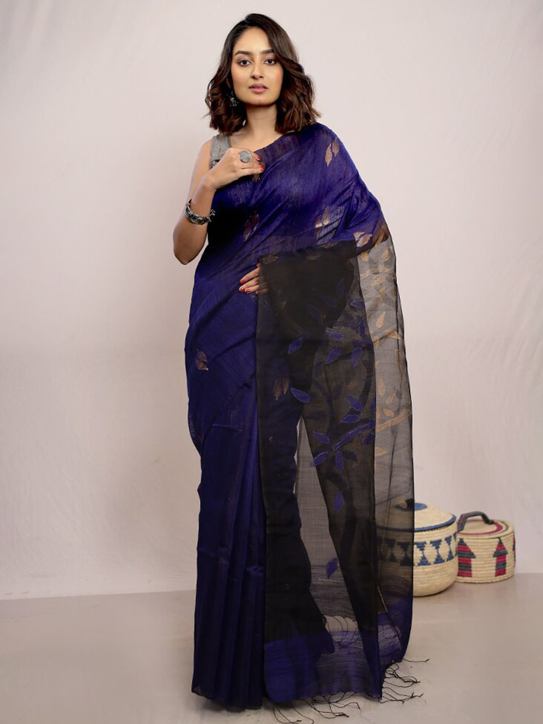 

AllSilks Floral Woven Design Zari Pure Silk Saree, Blue