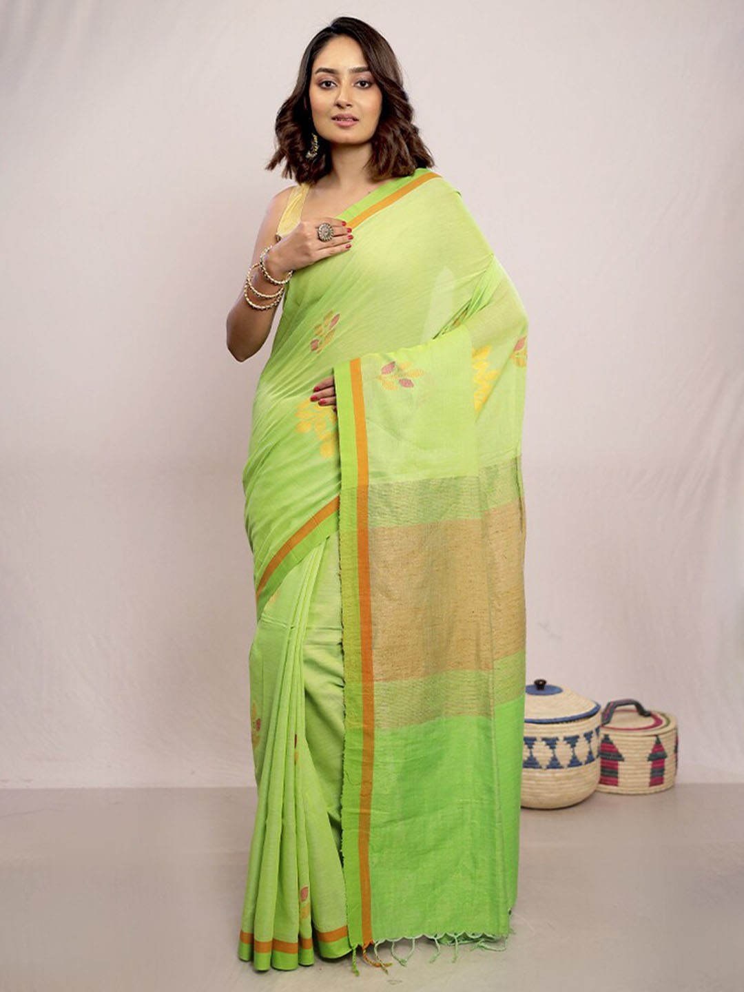

AllSilks Floral Woven Design Pure Silk Saree, Green