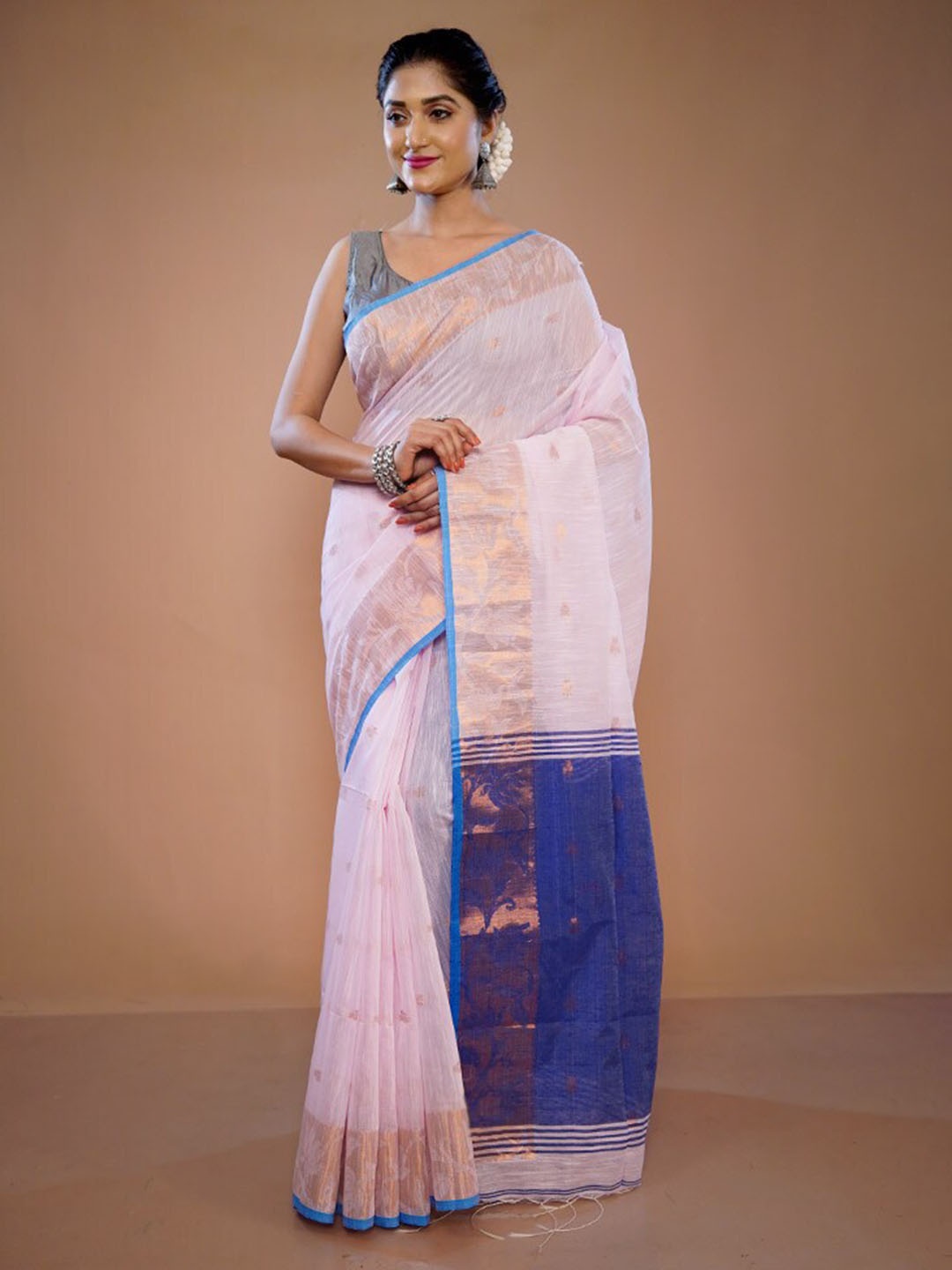

AllSilks Ethnic Motifs Woven Design Zari Pure Silk Saree, Pink