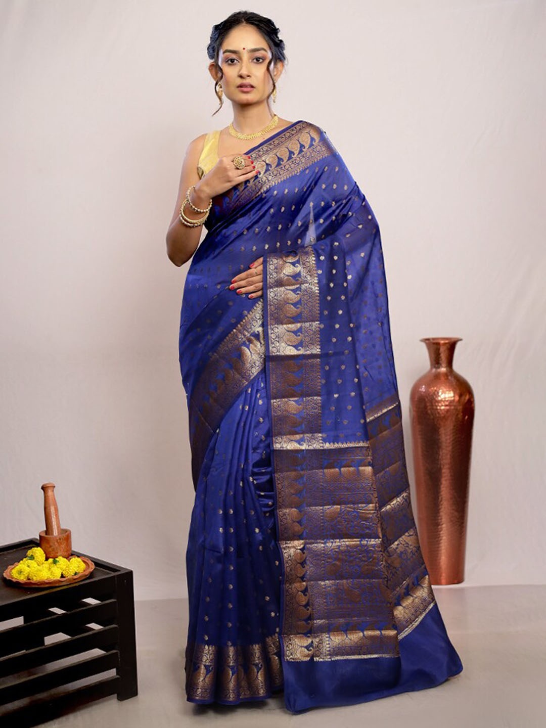 

AllSilks Paisley Woven Design Zari Pure Silk Saree, Blue