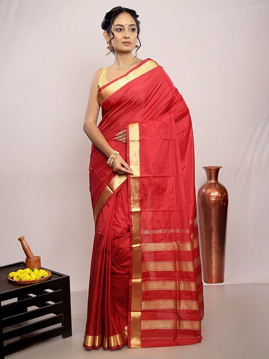 

AllSilks Zari Pure Silk Kanjeevaram Saree, Red