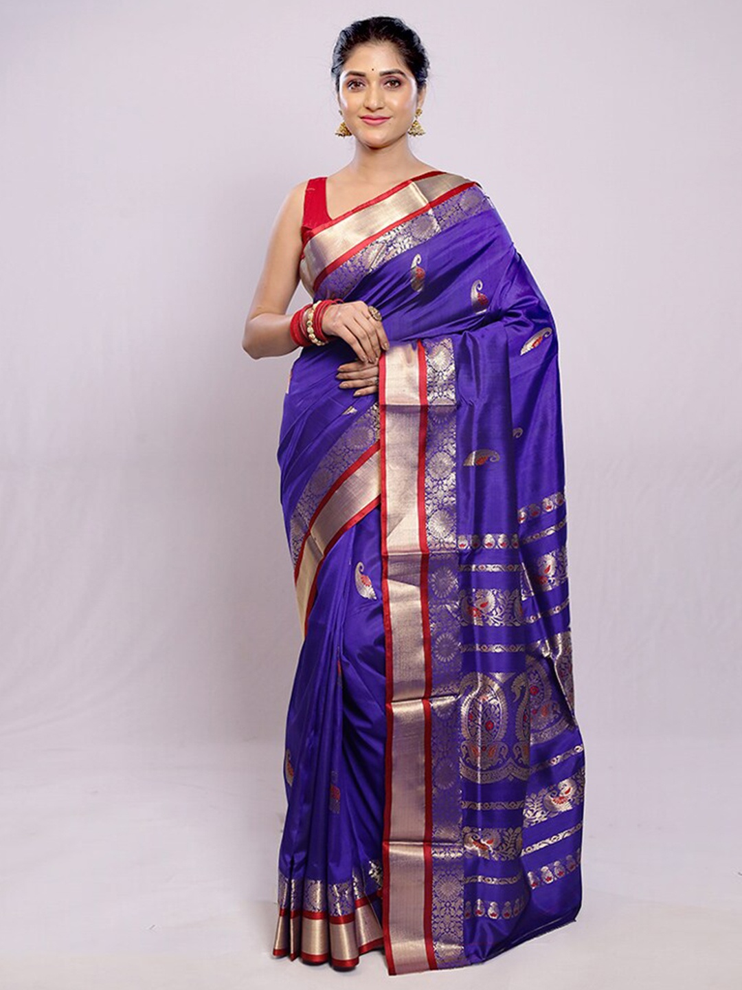 

AllSilks Ethnic Motifs Woven Design Zari Pure Silk Garad Saree, Blue