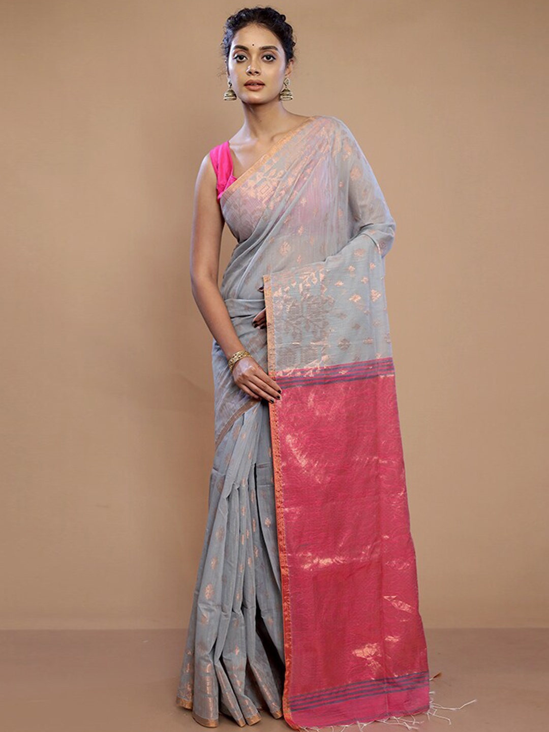 

AllSilks Ethnic Motifs Woven Design Zari Pure Silk Saree, Grey