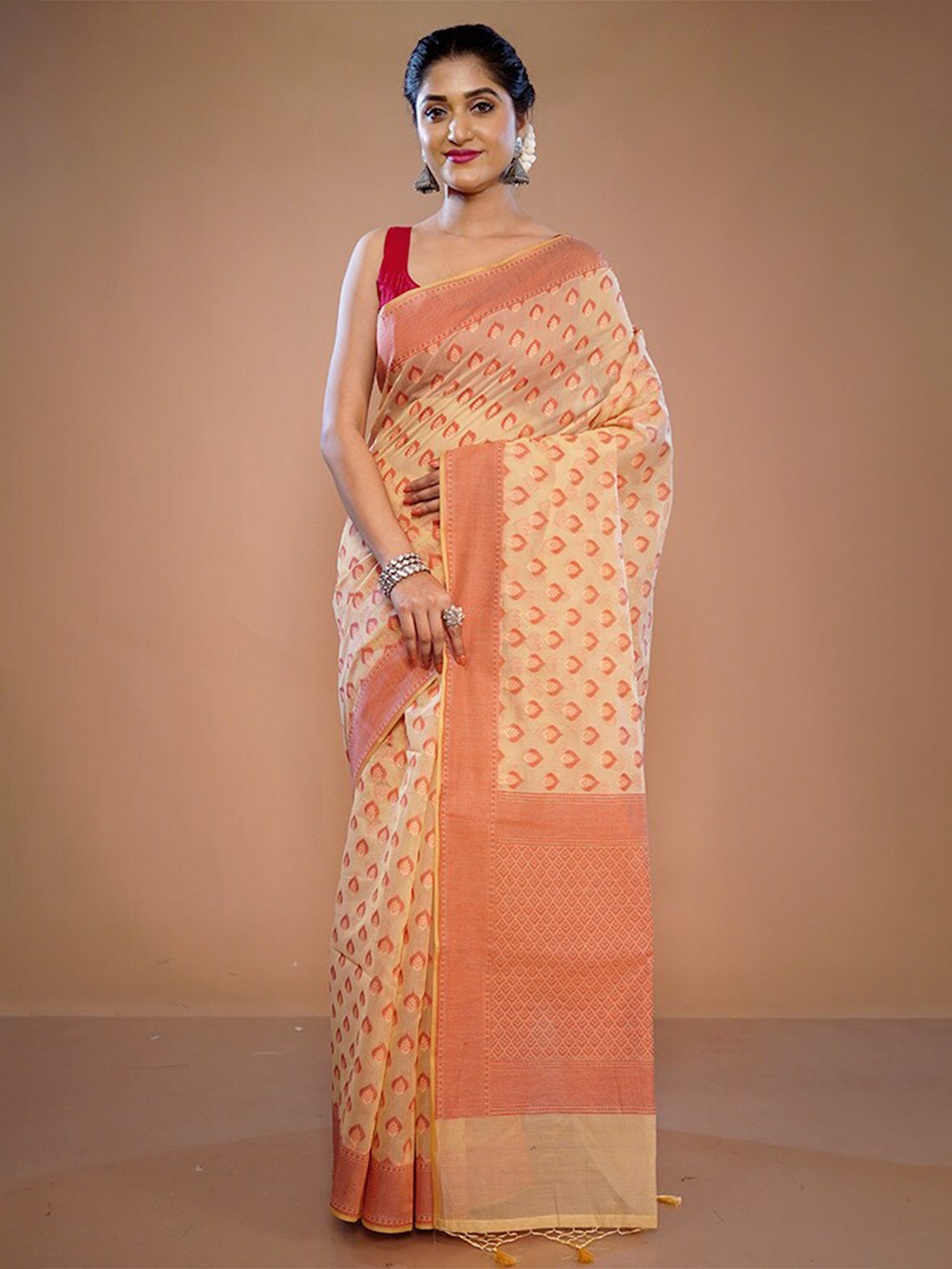 

AllSilks Ethnic Motifs Woven Design Zari Pure Silk Saree, Cream