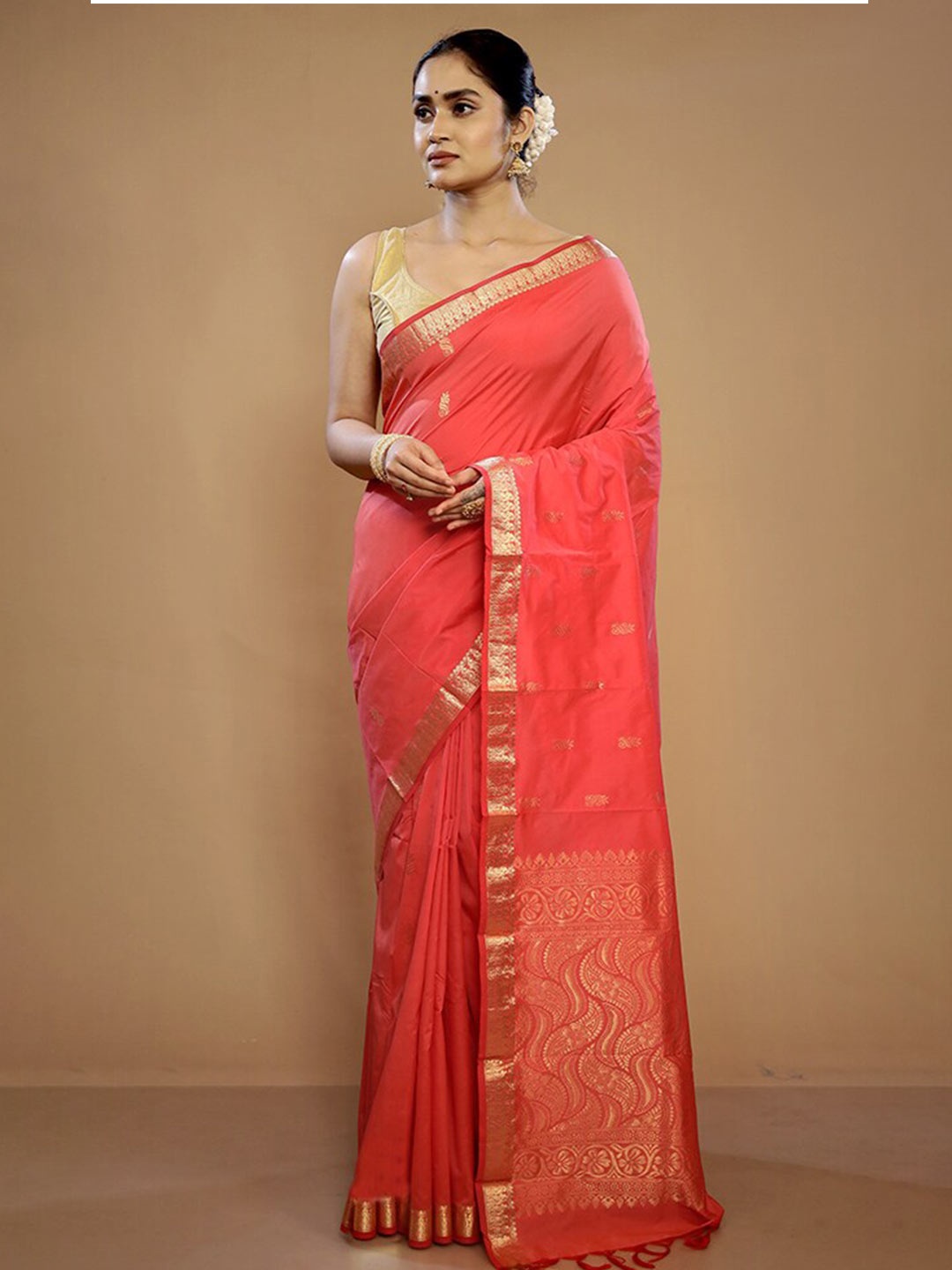 

AllSilks Woven Design Zari Pure Silk Kanjeevaram Saree, Pink