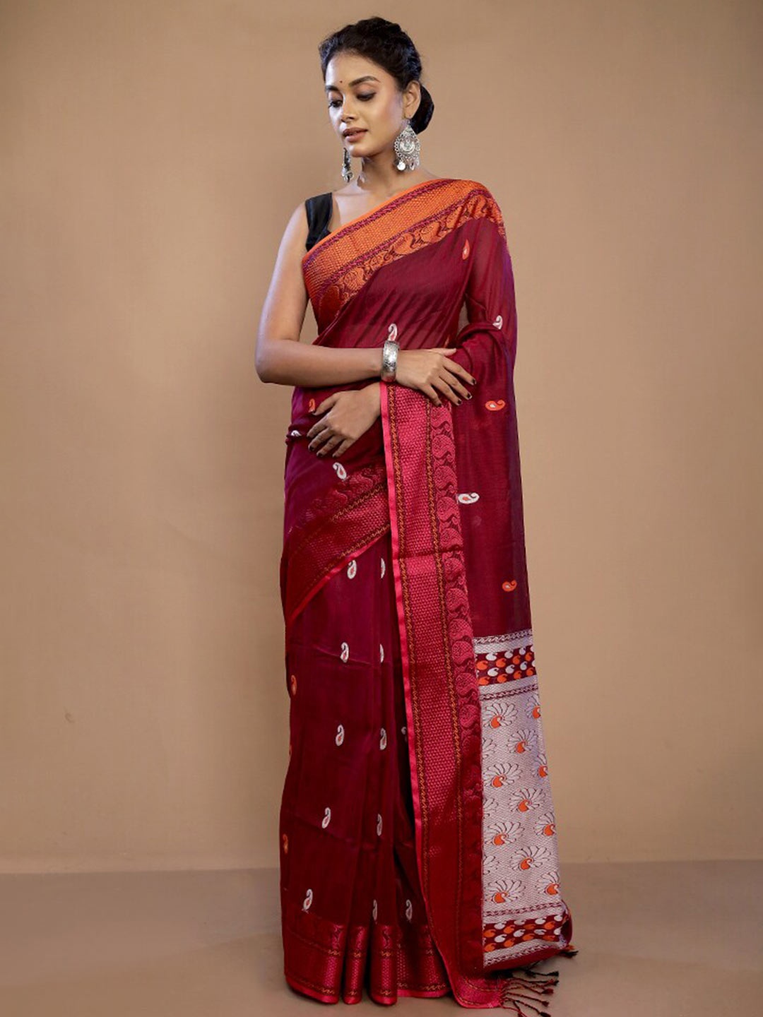 

AllSilks Ethnic Woven Design Pure Silk Saree, Maroon