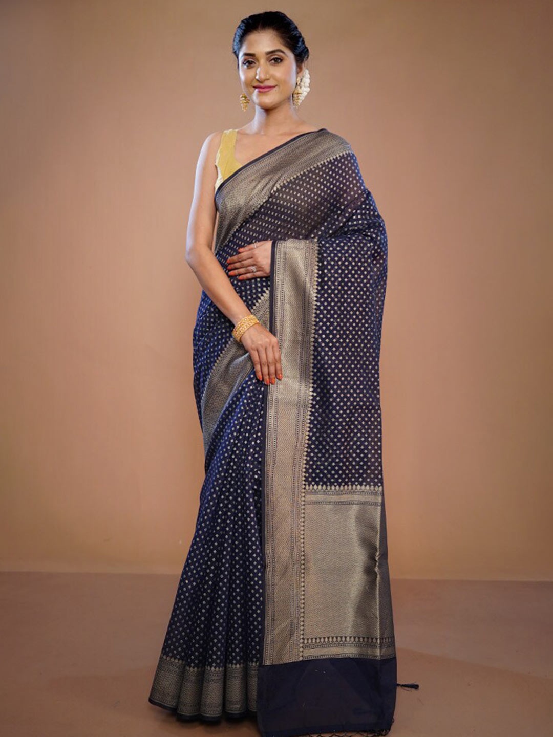 

AllSilks Ethnic Woven Design Zari Pure Silk Saree, Blue