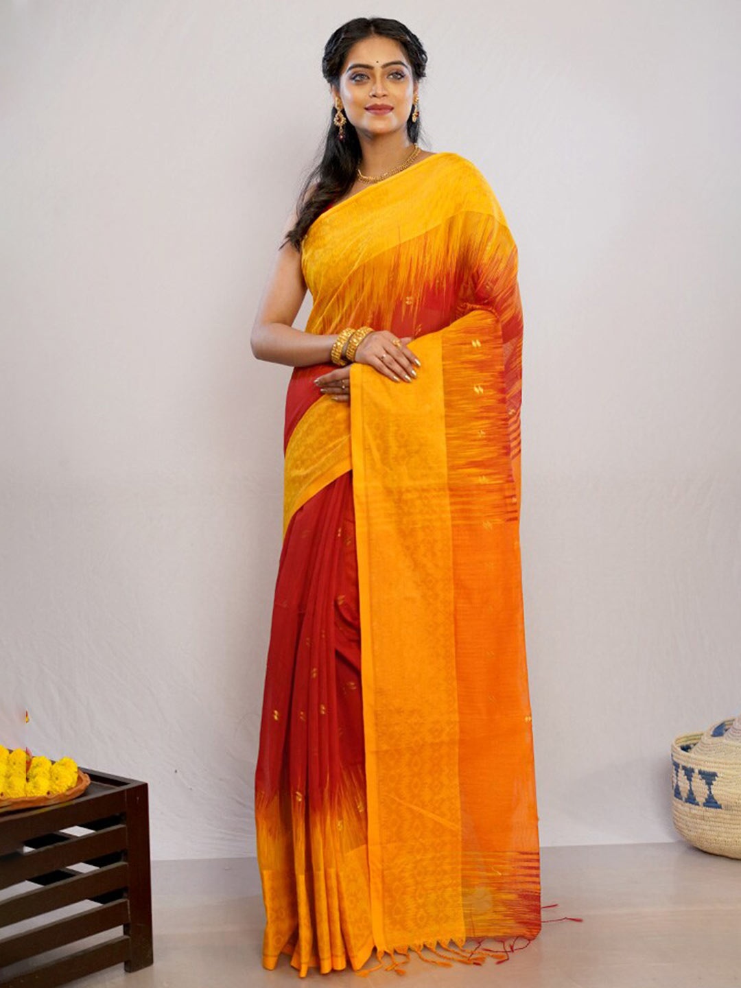 

AllSilks Ethnic Motifs Woven Design Zari Pure Silk Saree, Yellow