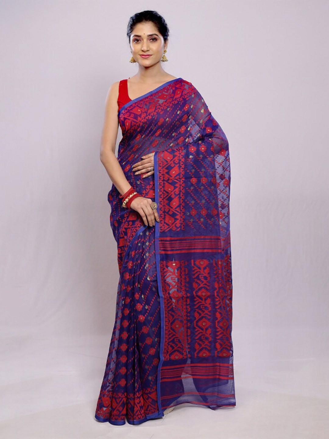 

AllSilks Ethnic Motifs Pure Cotton Taant Saree, Blue