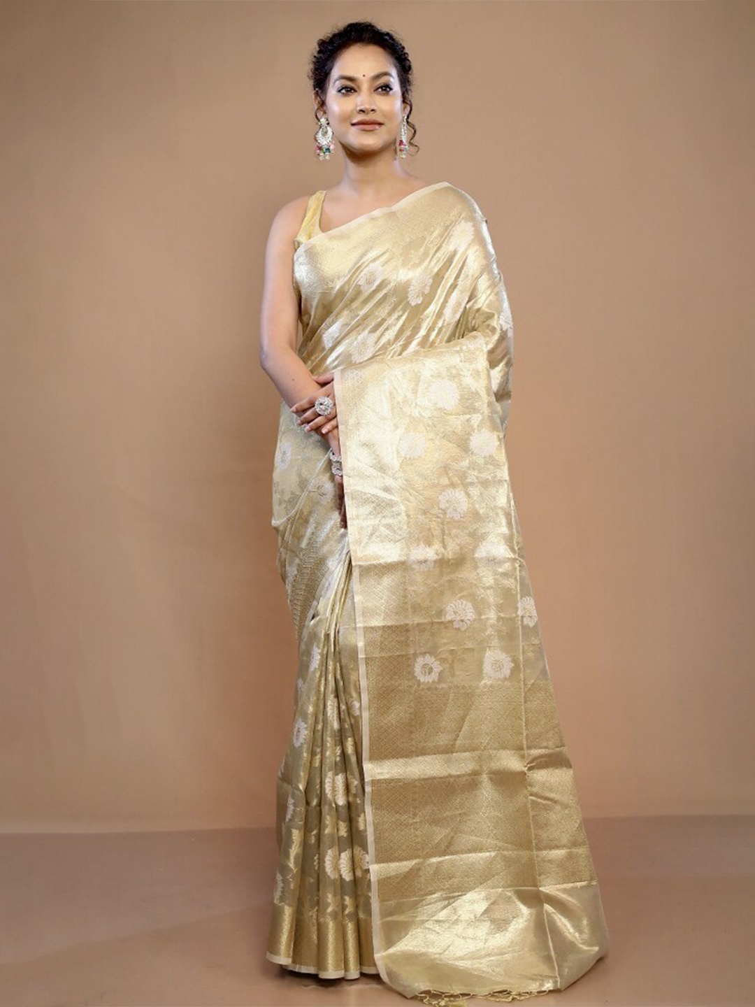 

AllSilks Ethnic Motifs Woven Design Zari Pure Silk Saree, Gold