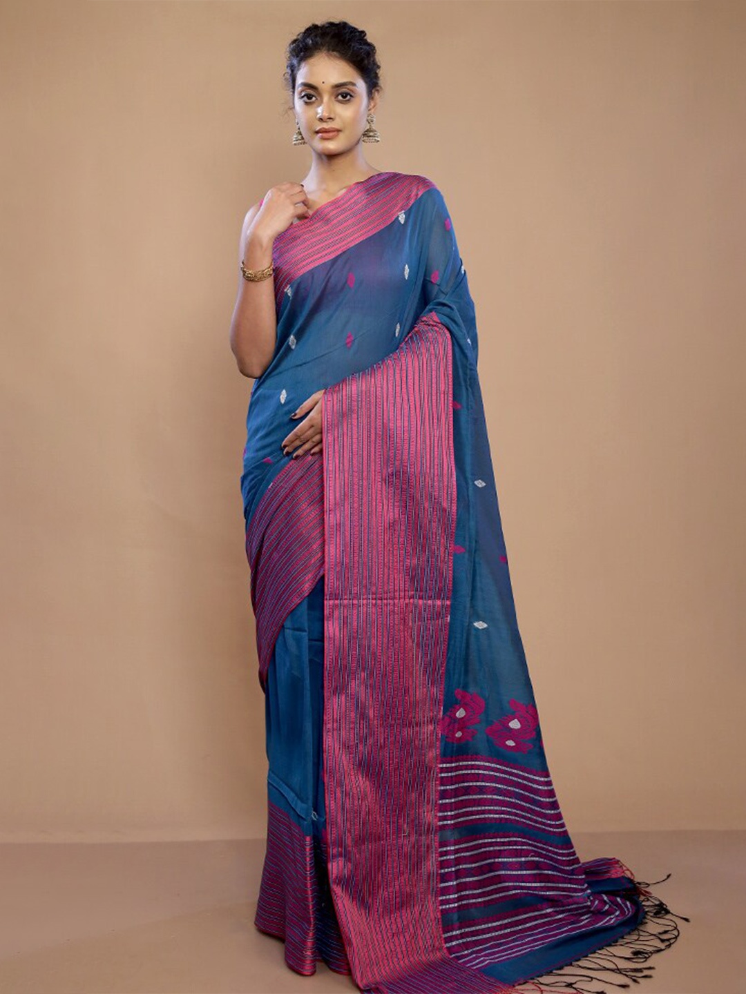 

AllSilks Woven Design Ethnic Motifs Printed Pure Silk Saree, Blue