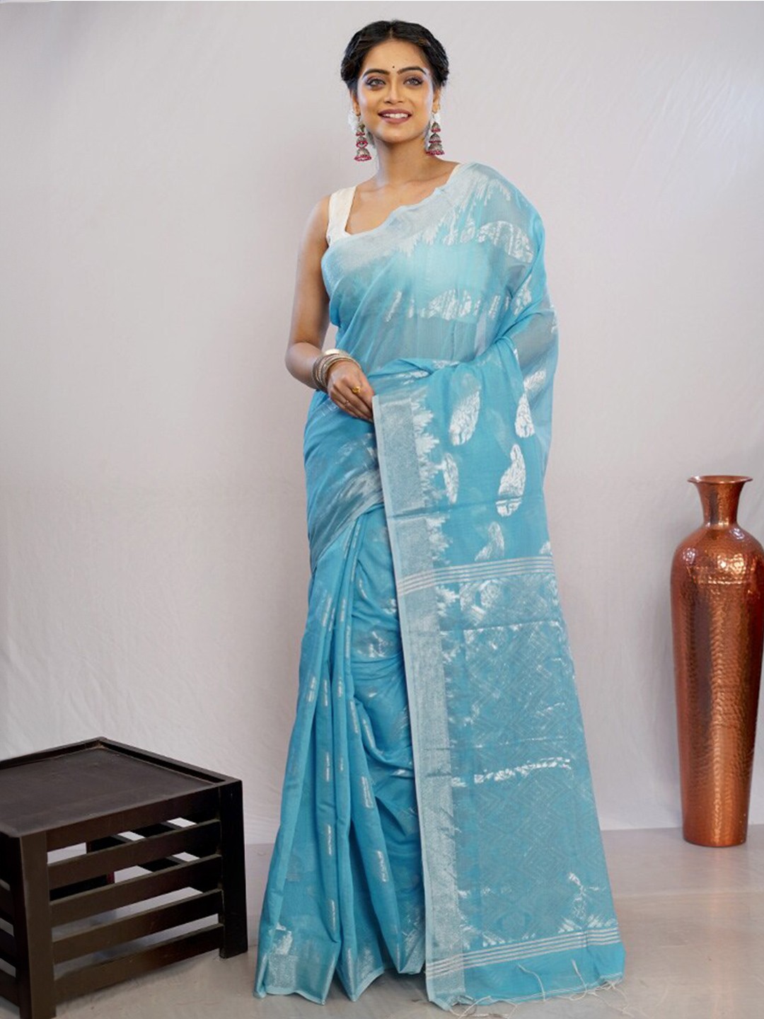 

AllSilks Ethnic Motifs Woven Design Zari Pure Silk Saree, Blue
