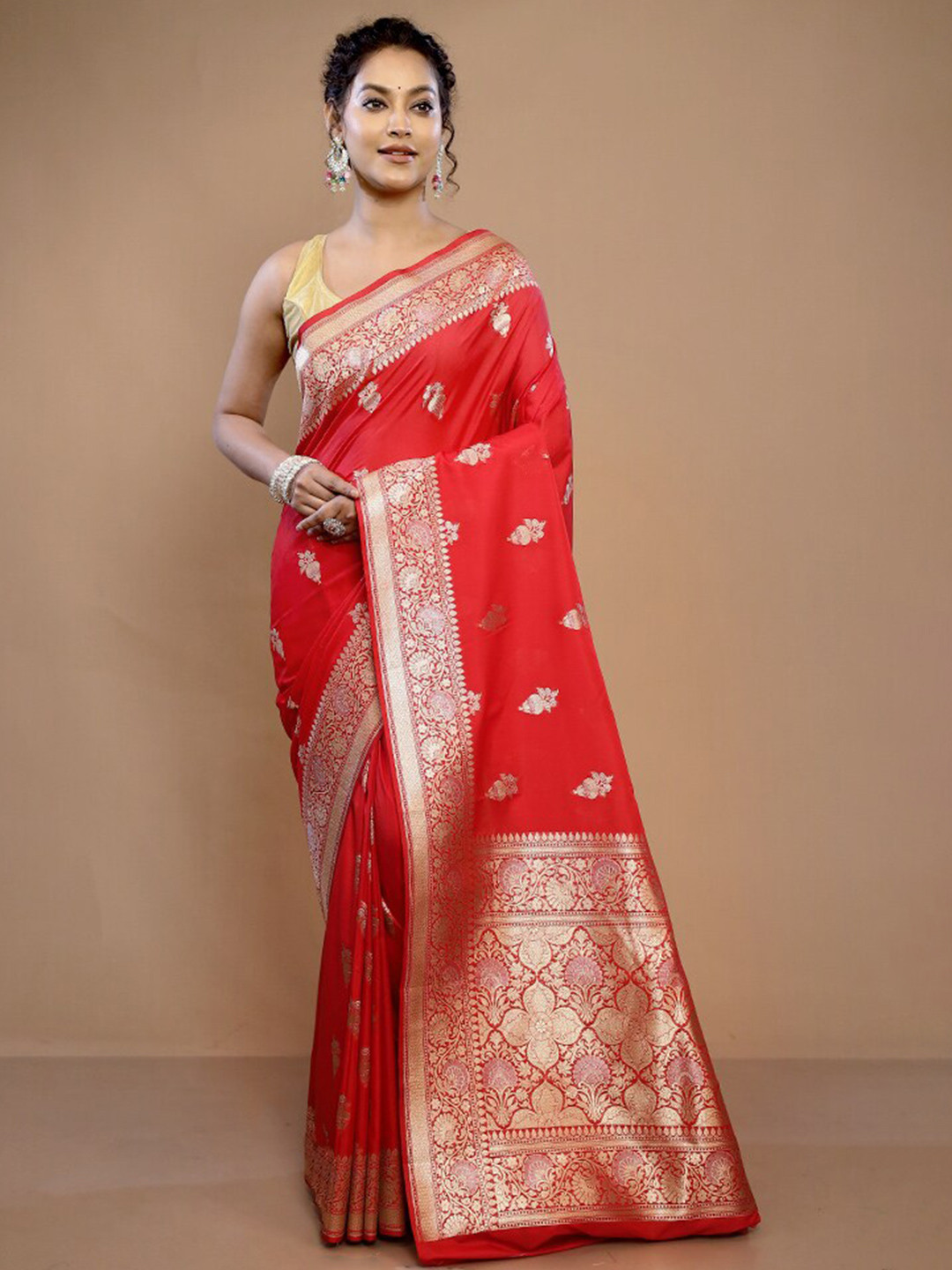 

AllSilks Ethnic Motifs Woven Design Zari Pure Silk Uppada Saree, Red