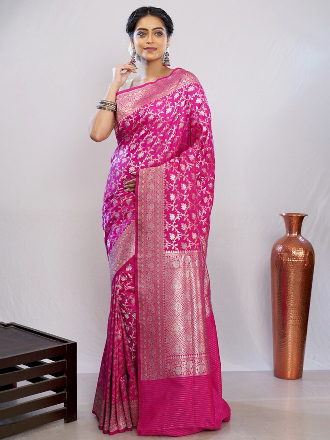 

AllSilks Ethnic Woven Design Zari Pure Silk Uppada Saree, Pink