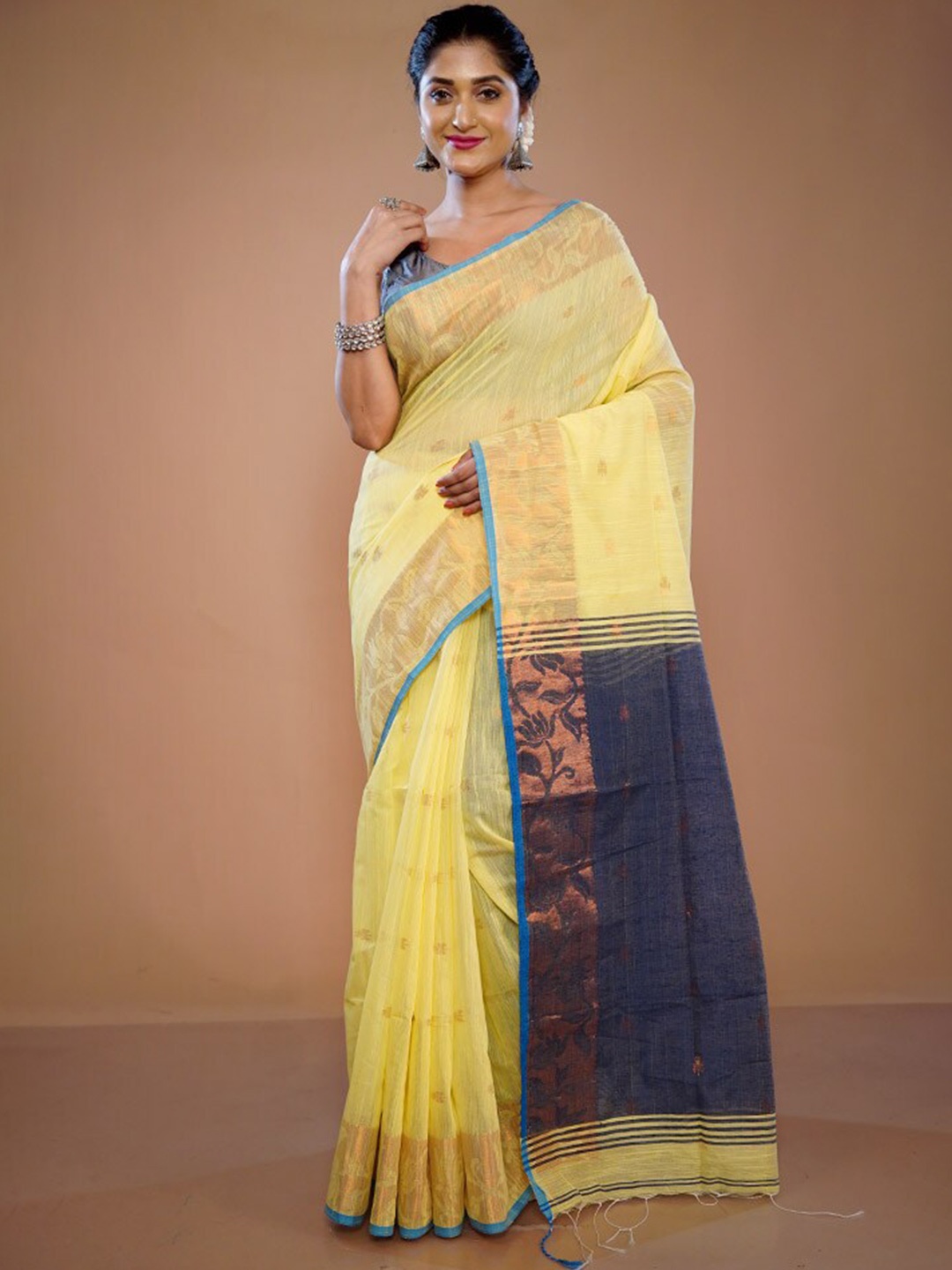 

AllSilks Ethnic Motifs Woven Design Zari Pure Silk Saree, Yellow