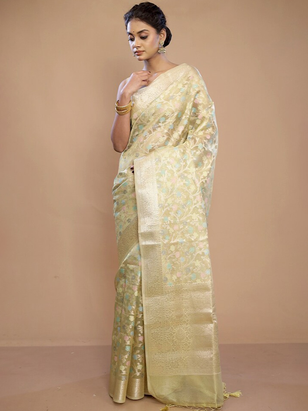 

AllSilks Floral Woven Design Zari Pure Silk Saree, Green