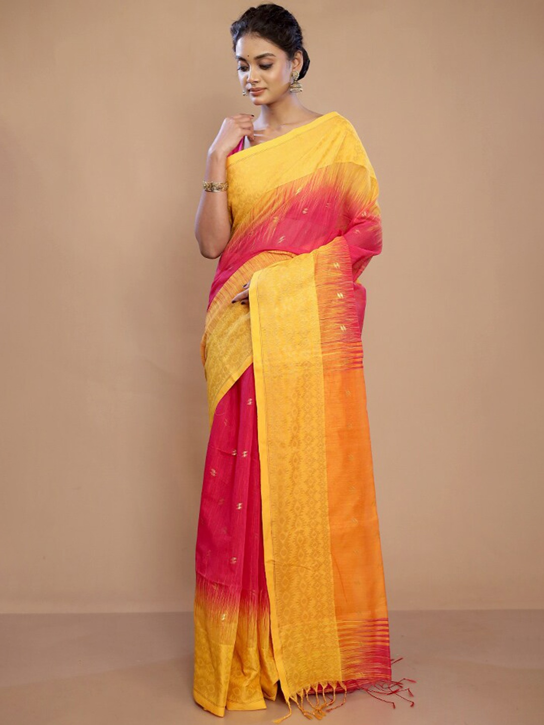 

AllSilks Colourblocked Woven Design Pure Silk Saree, Pink