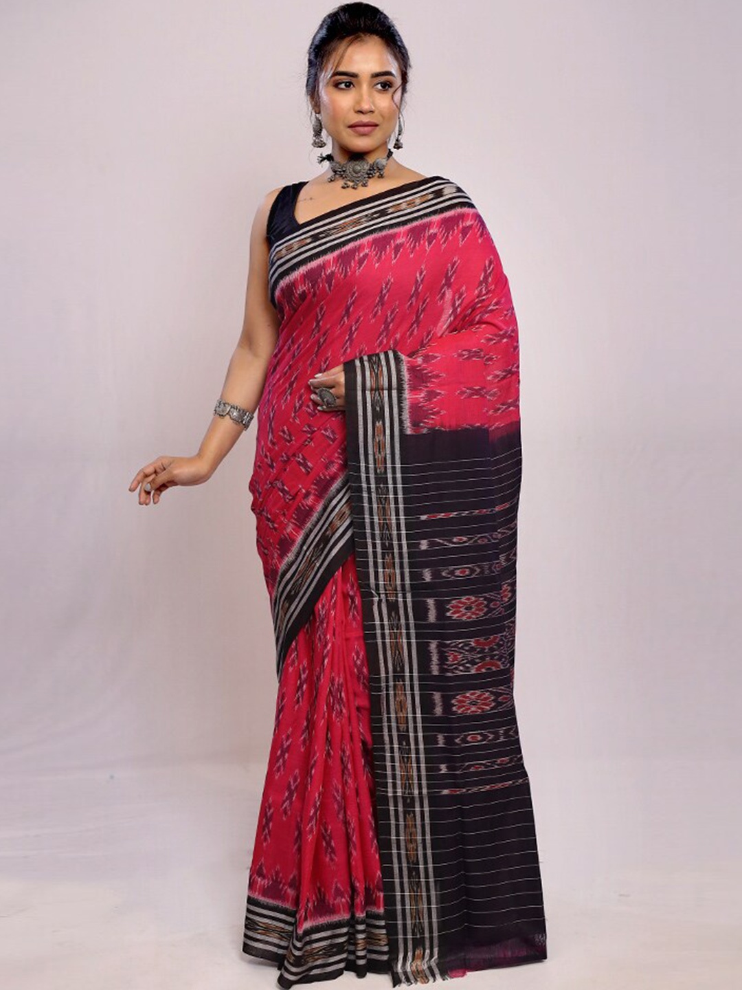 

AllSilks Printed Pure Silk Bomkai silk Saree, Pink