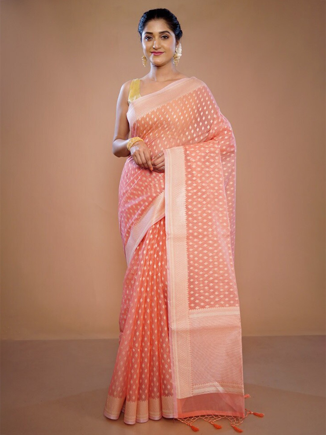 

AllSilks Woven Design Zari Pure Silk Saree, Pink