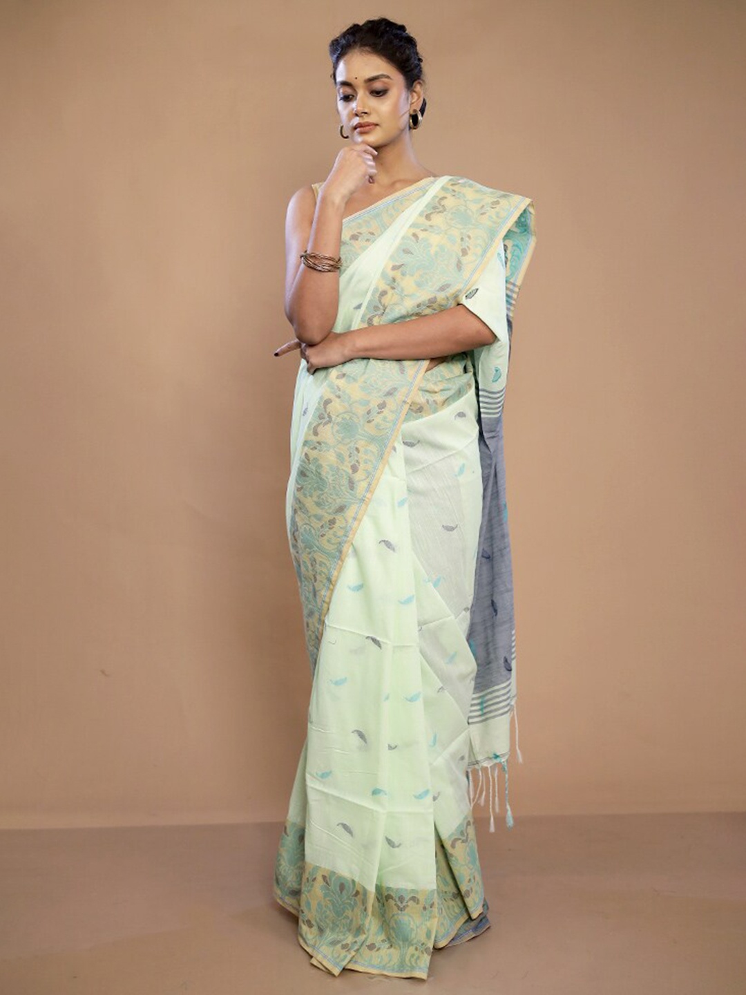 

AllSilks Floral Woven Design Pure Silk Saree, Green