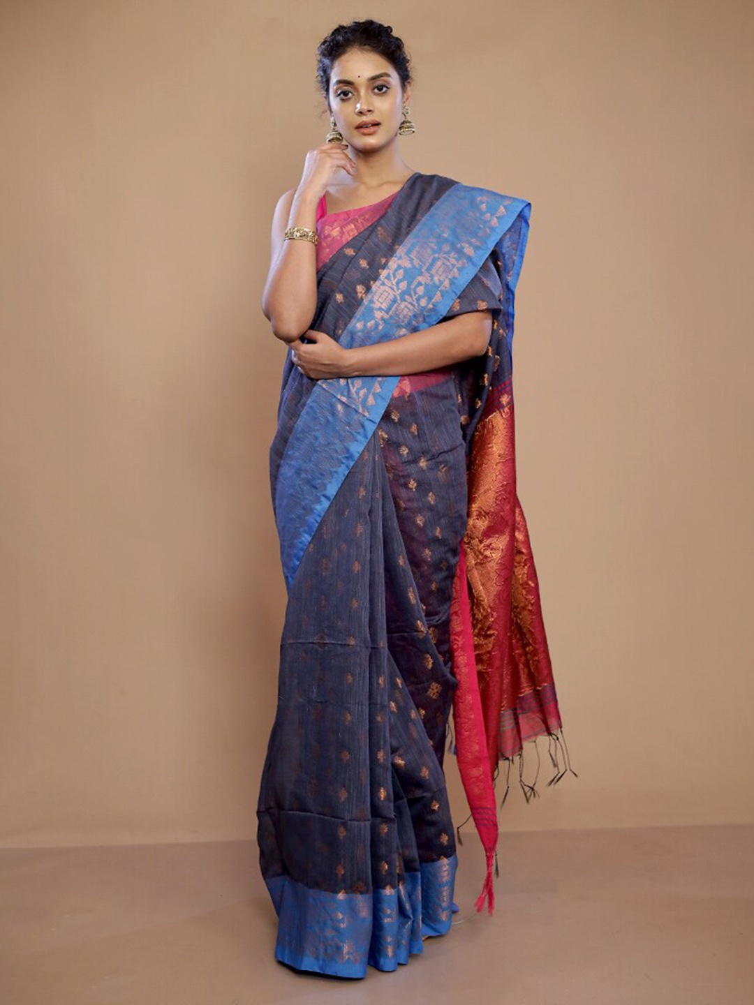 

AllSilks Ethnic Motifs Woven Design Zari Pure Silk Saree, Grey