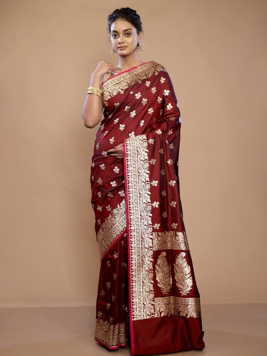 

AllSilks Ethnic Woven Design Zari Pure Silk Banarasi Saree, Maroon