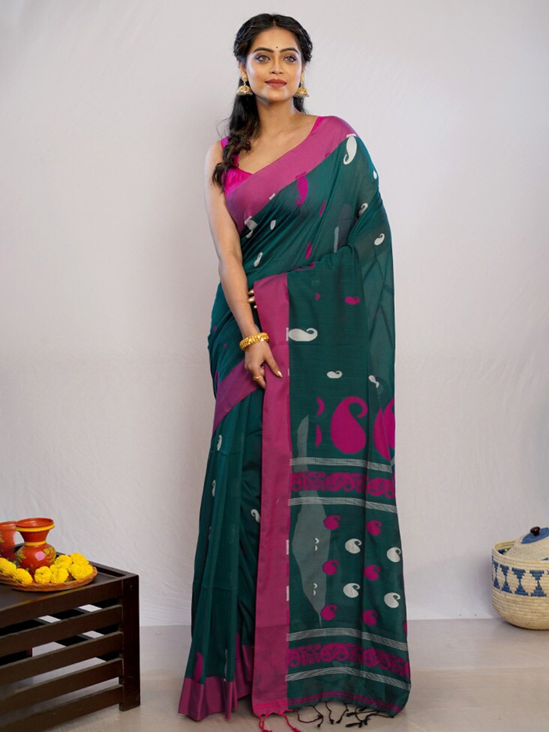 

AllSilks Paisley Woven Design Pure Silk Saree, Green