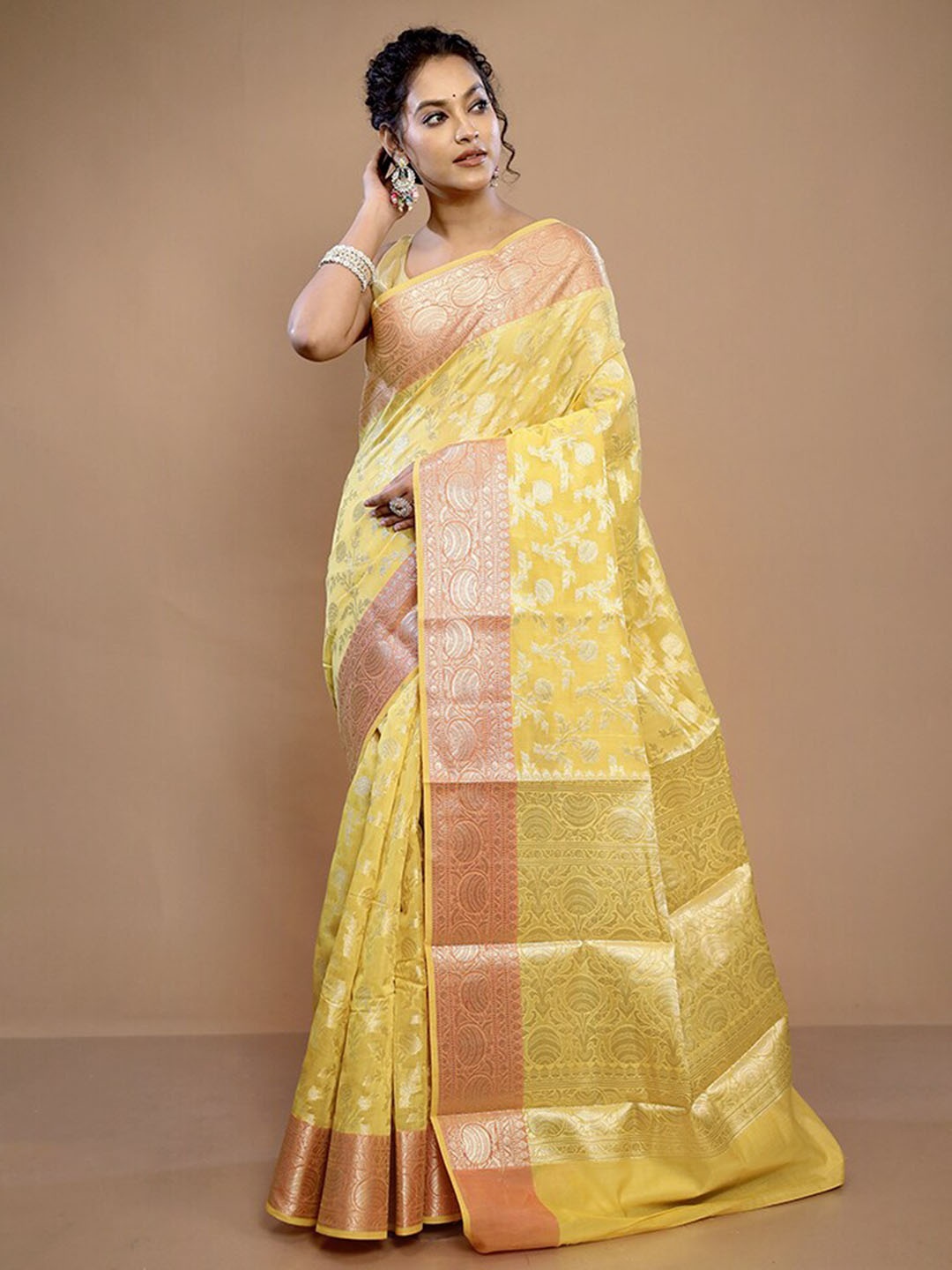 

AllSilks Ethnic Motifs Woven Design Zari Pure Silk Saree, Yellow