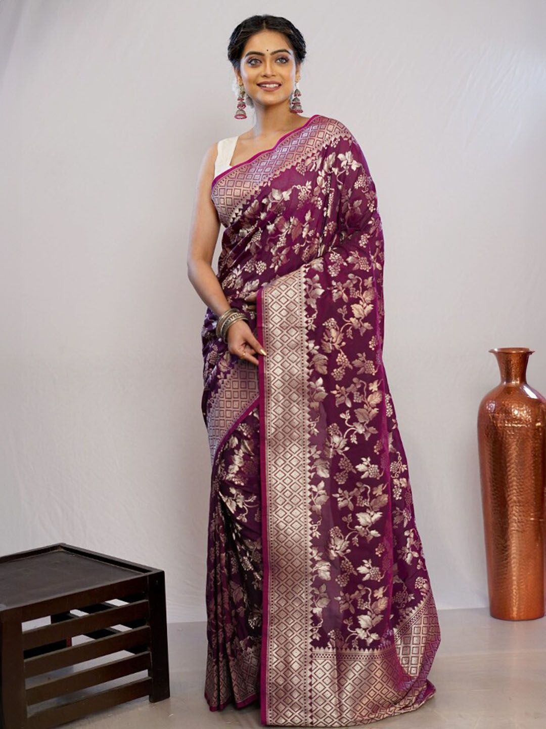 

AllSilks Ethnic Woven Design Zari Pure Silk Uppada Saree, Purple
