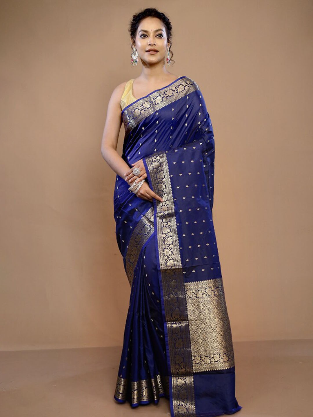 

AllSilks Ethnic Motifs Woven Design Zari Pure Silk Saree, Blue