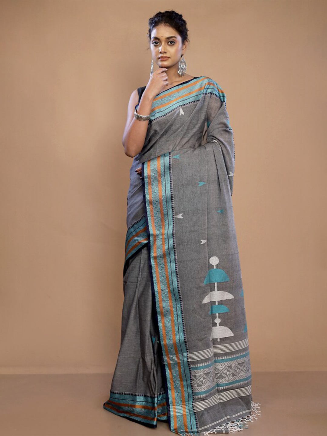 

AllSilks Ethnic Motifs Woven Design Pure Silk Saree, Grey