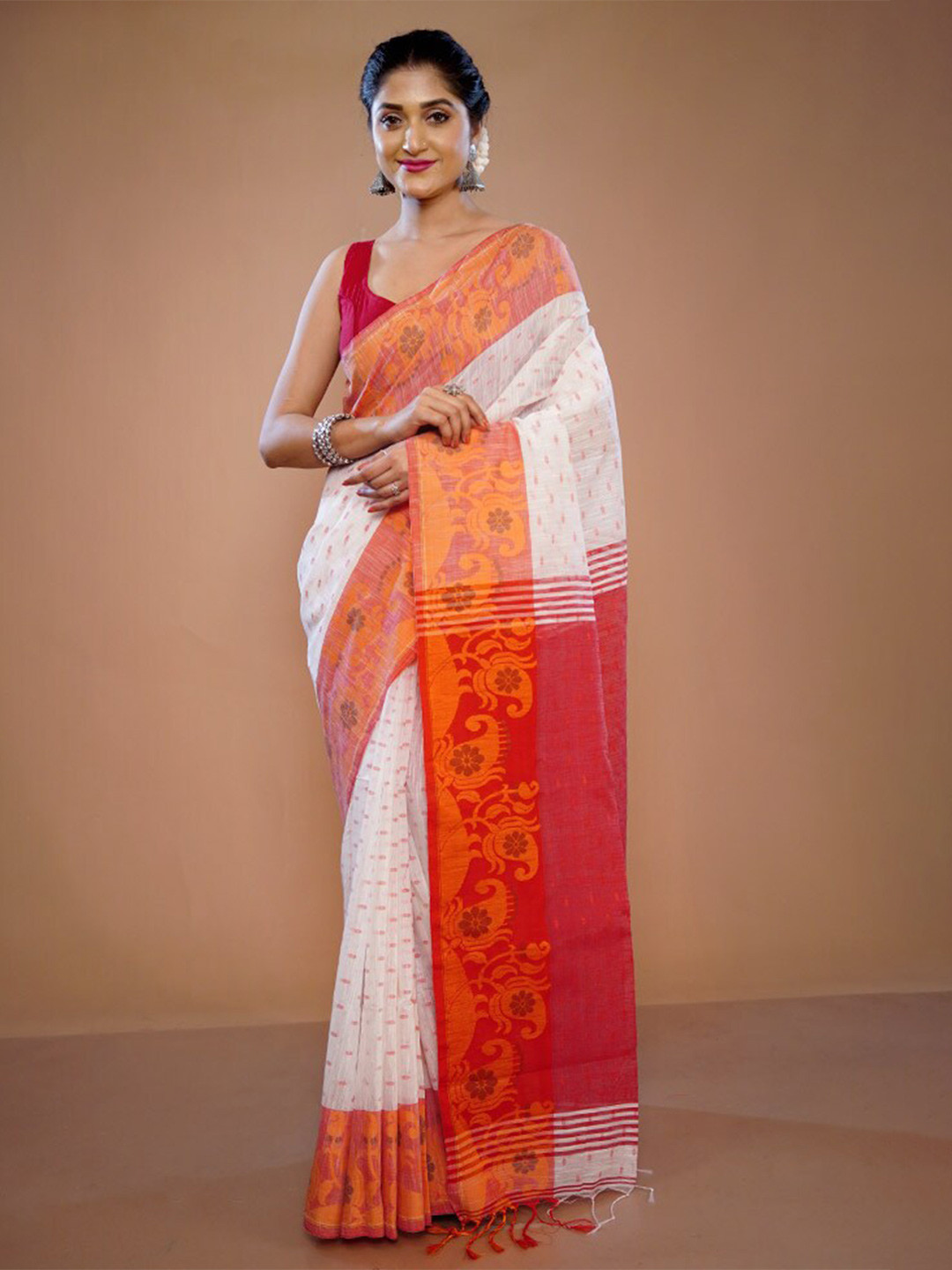 

AllSilks Ethnic Motifs Woven Design Zari Pure Silk Saree, White