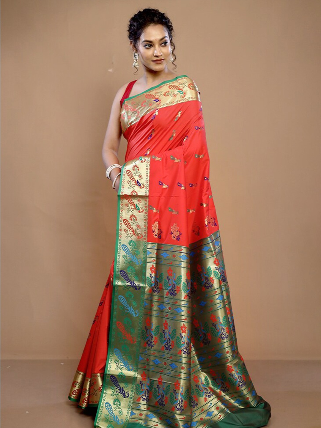 

AllSilks Ethnic Motifs Woven Design Zari Pure Silk Kanjeevaram Saree, Pink