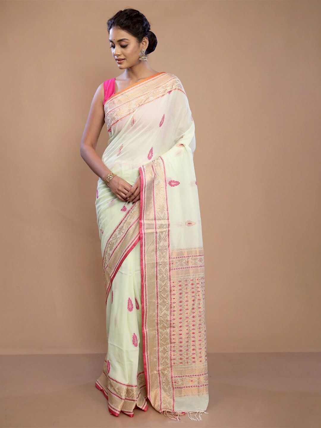 

AllSilks Ethnic Motifs Woven Design Zari Pure Silk Saree, Green