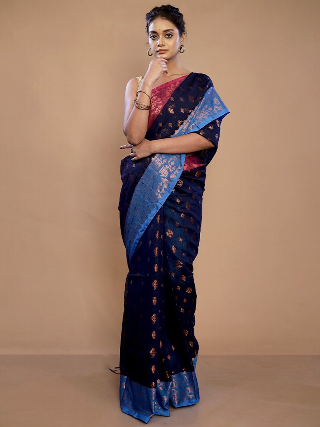 

AllSilks Floral Woven Design Zari Pure Silk Saree, Blue