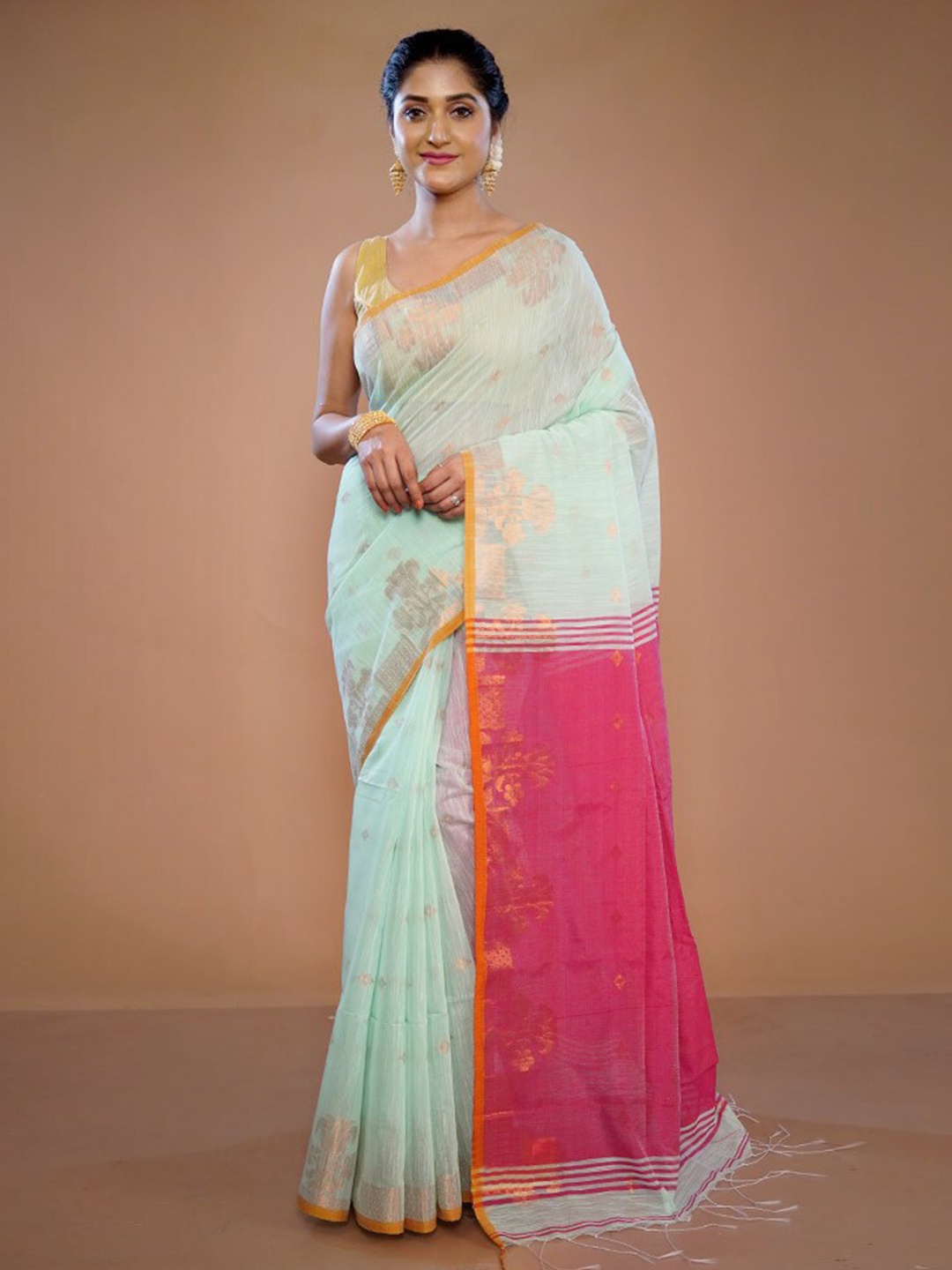 

AllSilks Woven Design Floral Zari Pure Silk Saree, Green