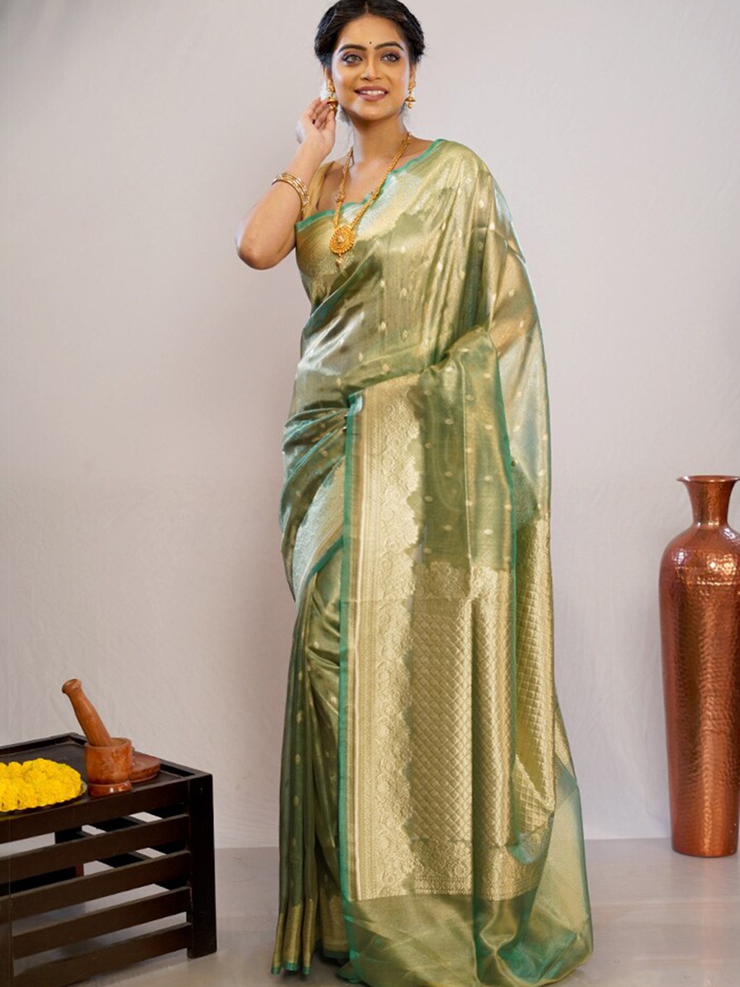 

AllSilks Woven Design Zari Pure Silk Saree, Green