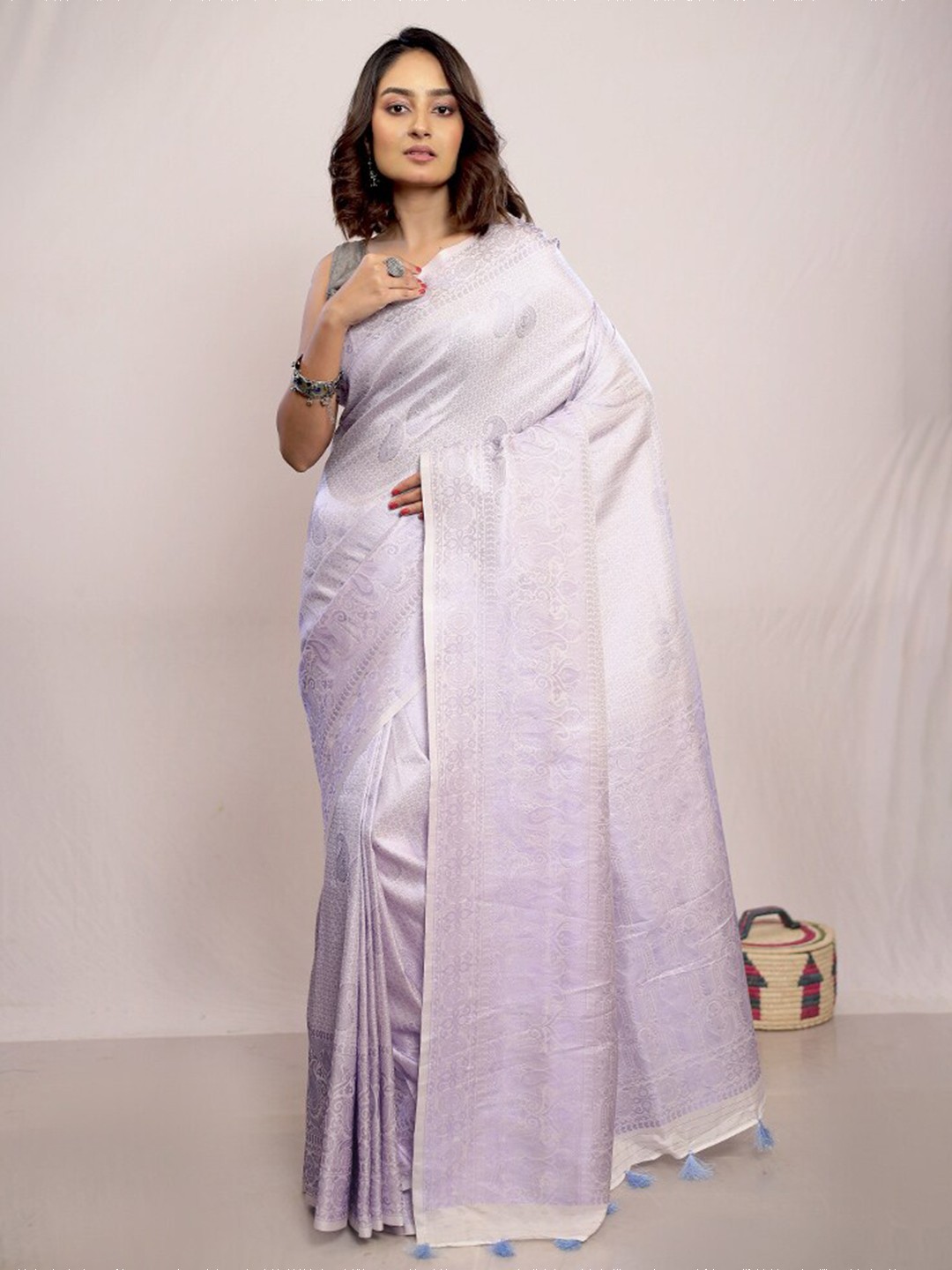 

AllSilks Ethnic Motifs Woven Design Zari Pure Silk Saree, Purple