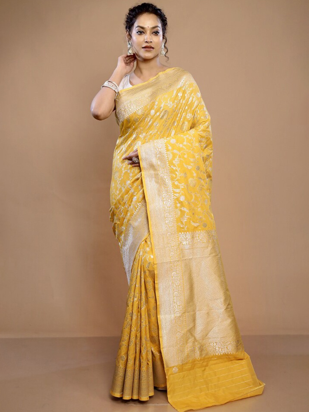 

AllSilks Woven Design Zari Pure Silk Uppada Saree, Yellow