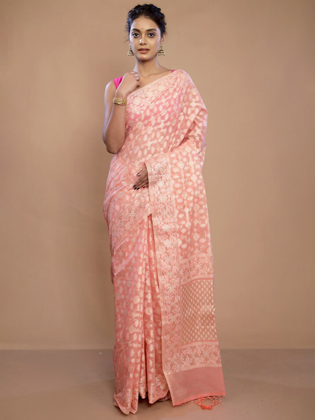 

AllSilks Ethnic Motifs Pure Silk Zari Saree, Pink
