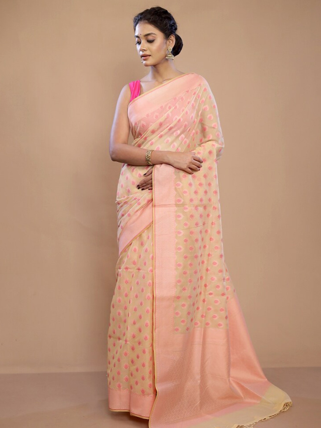 

AllSilks Ethnic Motifs Woven Design Zari Pure Silk Saree, Cream