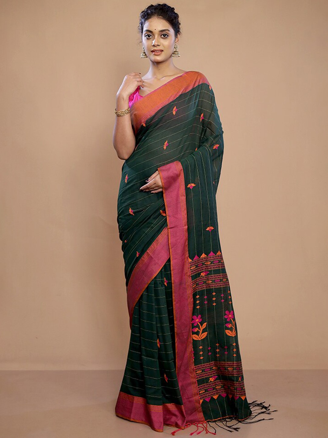 

AllSilks Ethnic Motifs Zari Pure Silk Saree, Green
