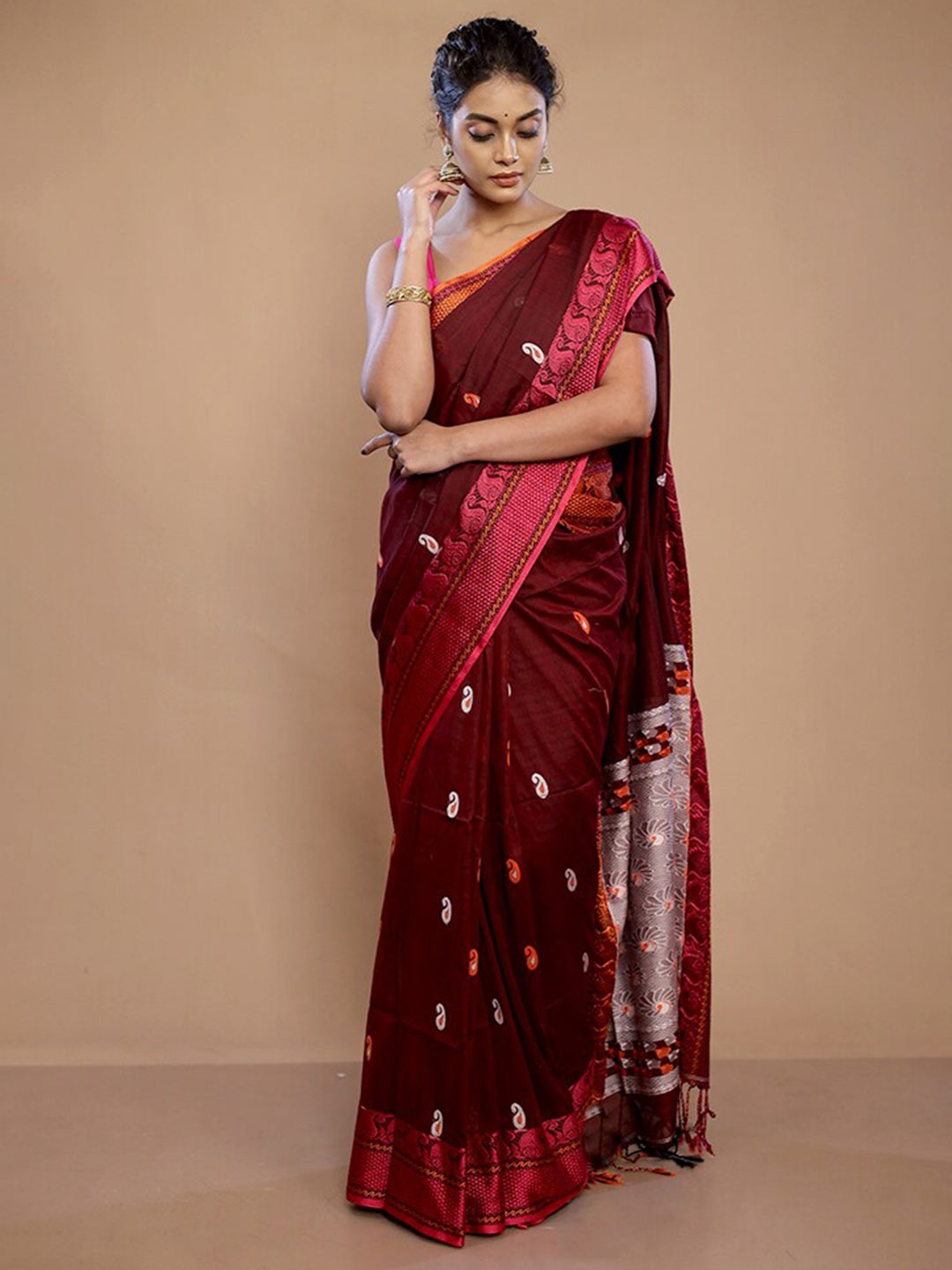 

AllSilks Ethnic Motifs Woven Design Zari Pure Silk Saree, Maroon