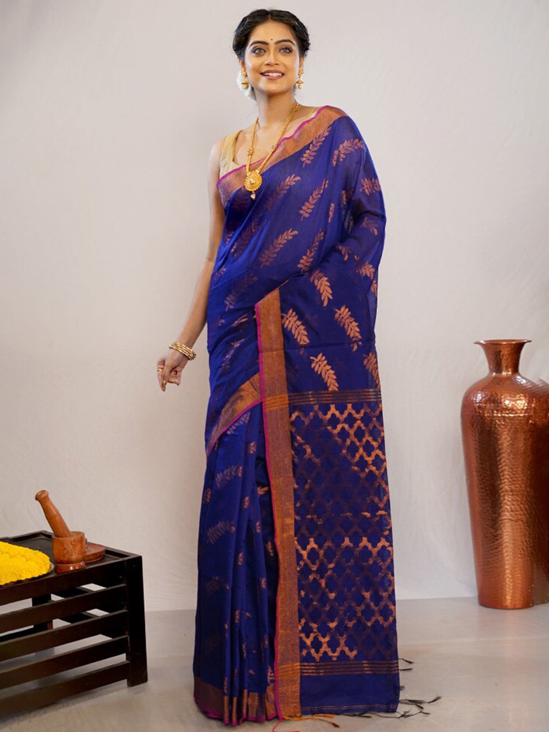 

AllSilks Ethnic Motifs Woven Design Zari Pure Silk Saree, Blue